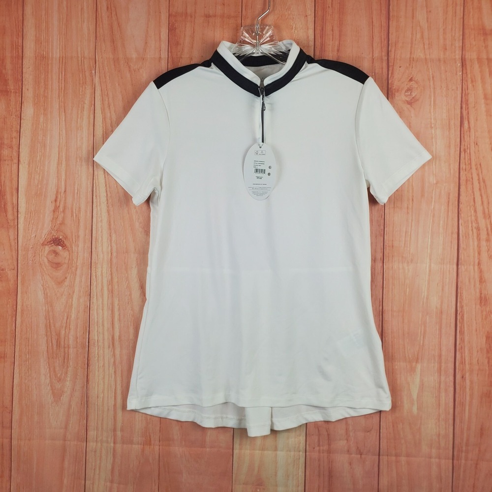 Greg Norman Womens Shirt Sz Small White Short‎ Sleeve Stretch Polyester Quarter